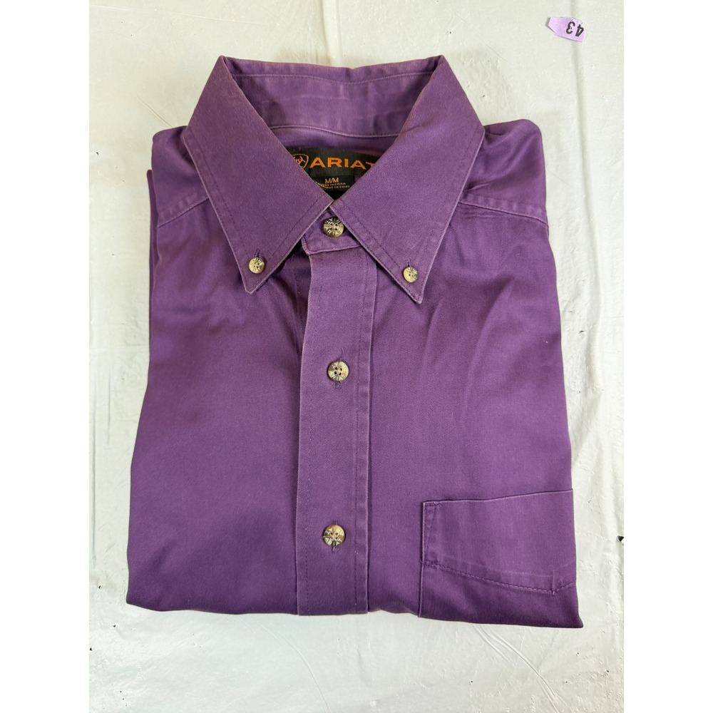 Ariat Mens Long Sleeve Button Down Western Shirt Purple Cotton Twill‎ Medium